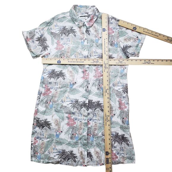 Rachel Zoe 100% Linen Mini Dress Womens Large Floral Button Front Tropical - Picture 4 of 9